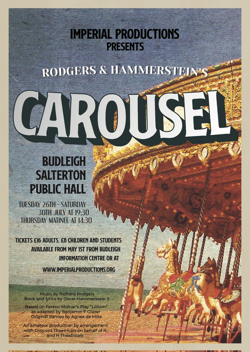 Make sure to catch our newest production of Carousel. Coming to a Budleigh Salterton near you from 26-30th July

Get your tickets here: imperialproductions.org

And give us a follow on social media to keep up to date with our rehearsals!

#musicaltheatre #budleighsalterton