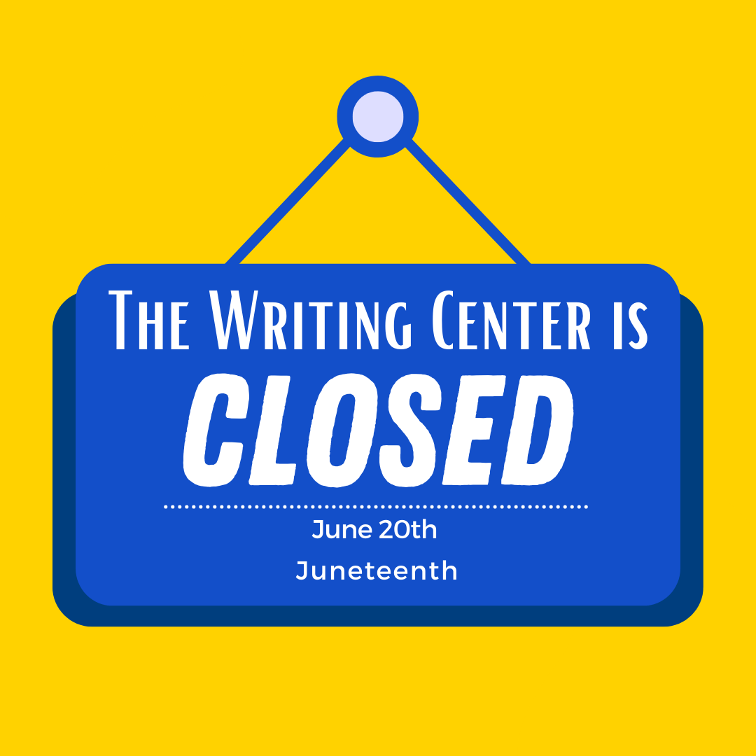 UToledoWC's tweet photo. The Writing Center will be closed Monday, June 20th, as we observe Juneteenth. 

We'll be back Tuesday! ✏️💙🚀 https://t.co/TgQQw7Cfdt