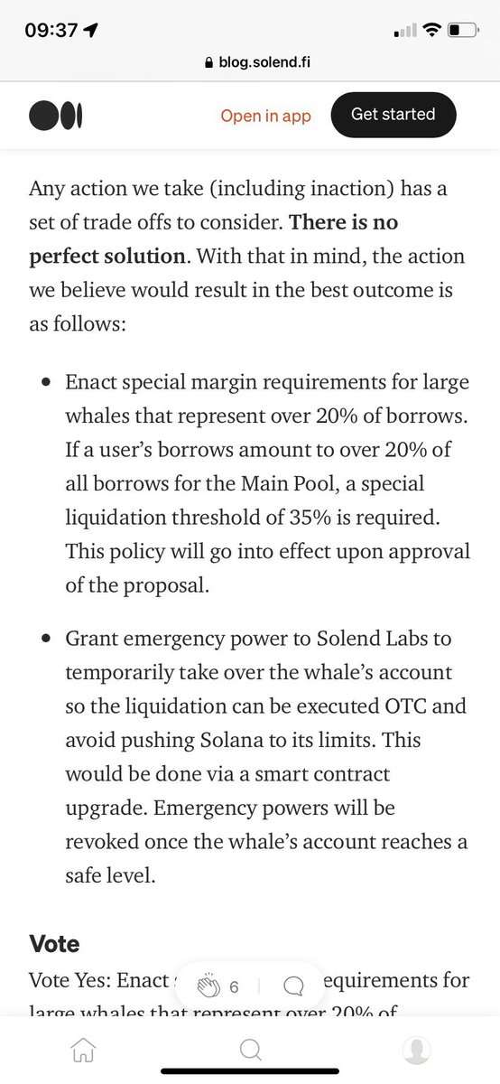 Solona生态的借贷平台Solend ，通过社区代币持有者投票，紧急接管一巨鲸账户，以保证该账户发生爆仓时在场外清算，不把SOL推向极端价格。投票结果超过97％的票数赞成，其中67%的持币投票权来自同一个地址。