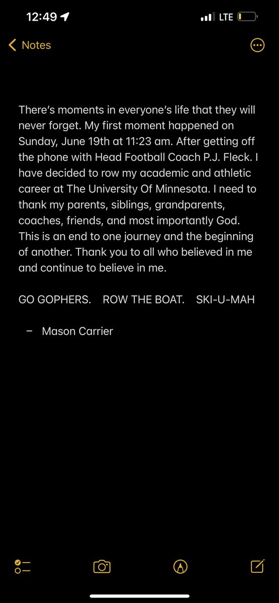 Let’s Row! Committed🛶〽️
<a href="/Coach_Fleck/">P.J. Fleck</a> <a href="/JoeS_Rossi/">Joe Rossi</a> <a href="/RyanBurnsMN/">Ryan Burns</a> <a href="/Gophers247/">Gopher Illustrated</a> <a href="/dlhsfootball/">Laker Football</a>