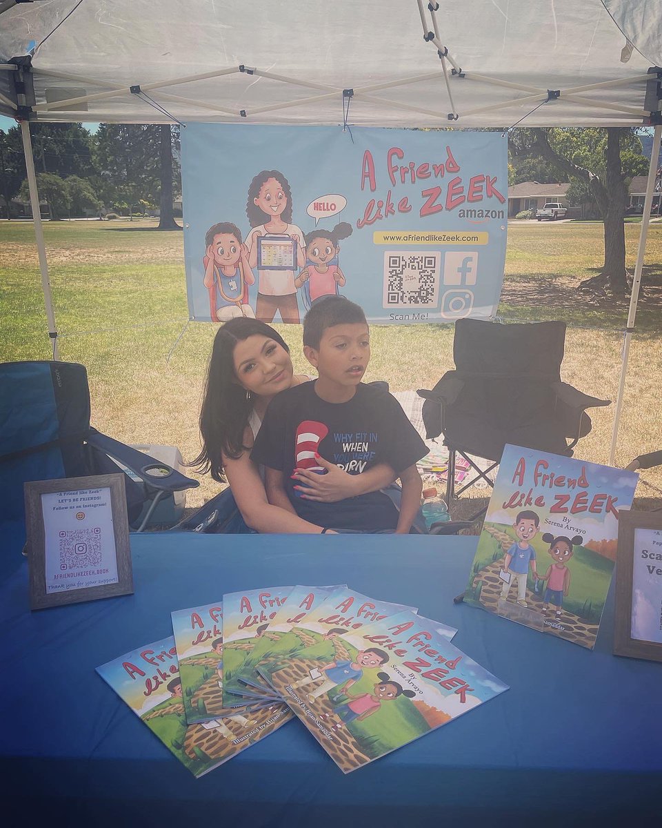aFriendlikeZeek's tweet image. Yesterday was our first popup event in #Gilroy CA with my son selling our book in person! It was awesome to connect with other #Autism families at a community event. #childrensbook #author #bayarea #asd #book #inclusion #nonverbal #autismmom #AutismAwareness #aac #stimming