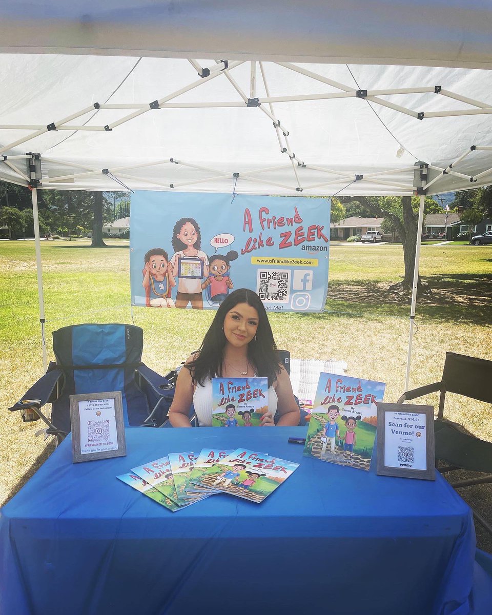 aFriendlikeZeek's tweet image. Yesterday was our first popup event in #Gilroy CA with my son selling our book in person! It was awesome to connect with other #Autism families at a community event. #childrensbook #author #bayarea #asd #book #inclusion #nonverbal #autismmom #AutismAwareness #aac #stimming