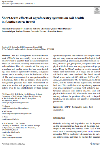 ignerocha_f's tweet photo. "Short‑term effects of agroforestry systems on soil health in Southeastern Brazil" 
Paper led by Priscila Matos, with important results highlighting the use of agroforestry systems for building soil health. https://t.co/6s7NMjpuLb