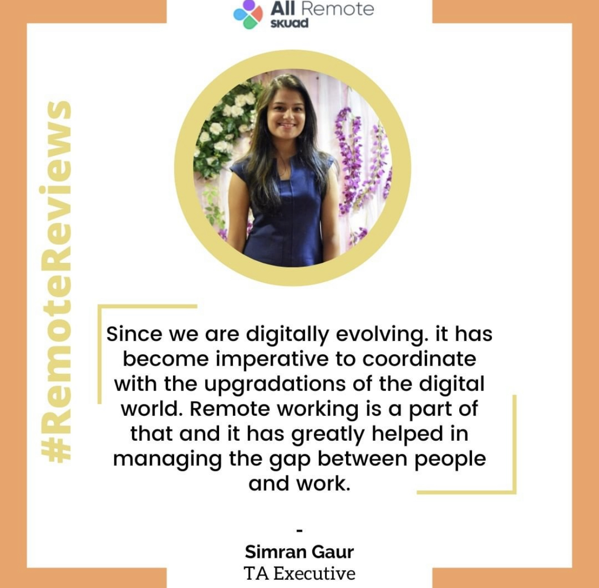 AllRemote_jobs's tweet photo. Are you still wondering if #remote work works?
Here's what Simran from our #team has to say about Remote Work.
Excited to #work #remotely? Check out amazing remote opportunities at #AllRemote!
.
#RemoteWork #remoteworkworks #remotediaries #allremote #skuad #remotejobs #jobs https://t.co/k60wqPiKmy
