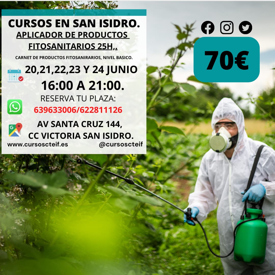 CTEIF3's tweet photo. Curso fitosanitario #cursos Tenerife sur #cursos Tenerife #San Isidro @CTEIF @cursoscteif  información 922274611 622811126 https://t.co/N5yrJZWzxJ