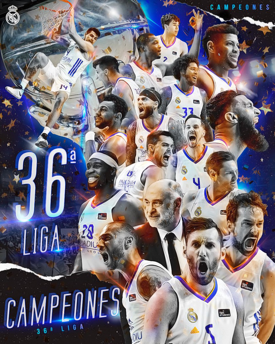 PasionBasketNBA's tweet photo. ¡El Real Madrid se proclama CAMPEÓN de la Liga Endesa por 36ª vez en su historia! 🏆 https://t.co/YfjbEggQgs