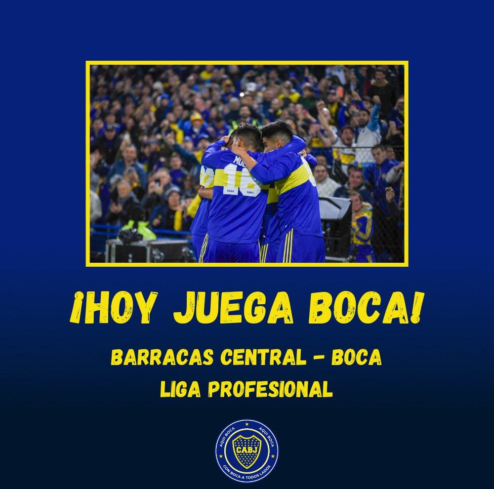 AquiBoca's tweet photo. ⚽ HOY JUEGA BOCA ⚽

Desde las 21:30, #Boca visita a #BarracasCentral por la cuarta fecha de la #LigaProfesional.

#HoyJuegaBoca 💙💛💙 https://t.co/spQM7WeYzR