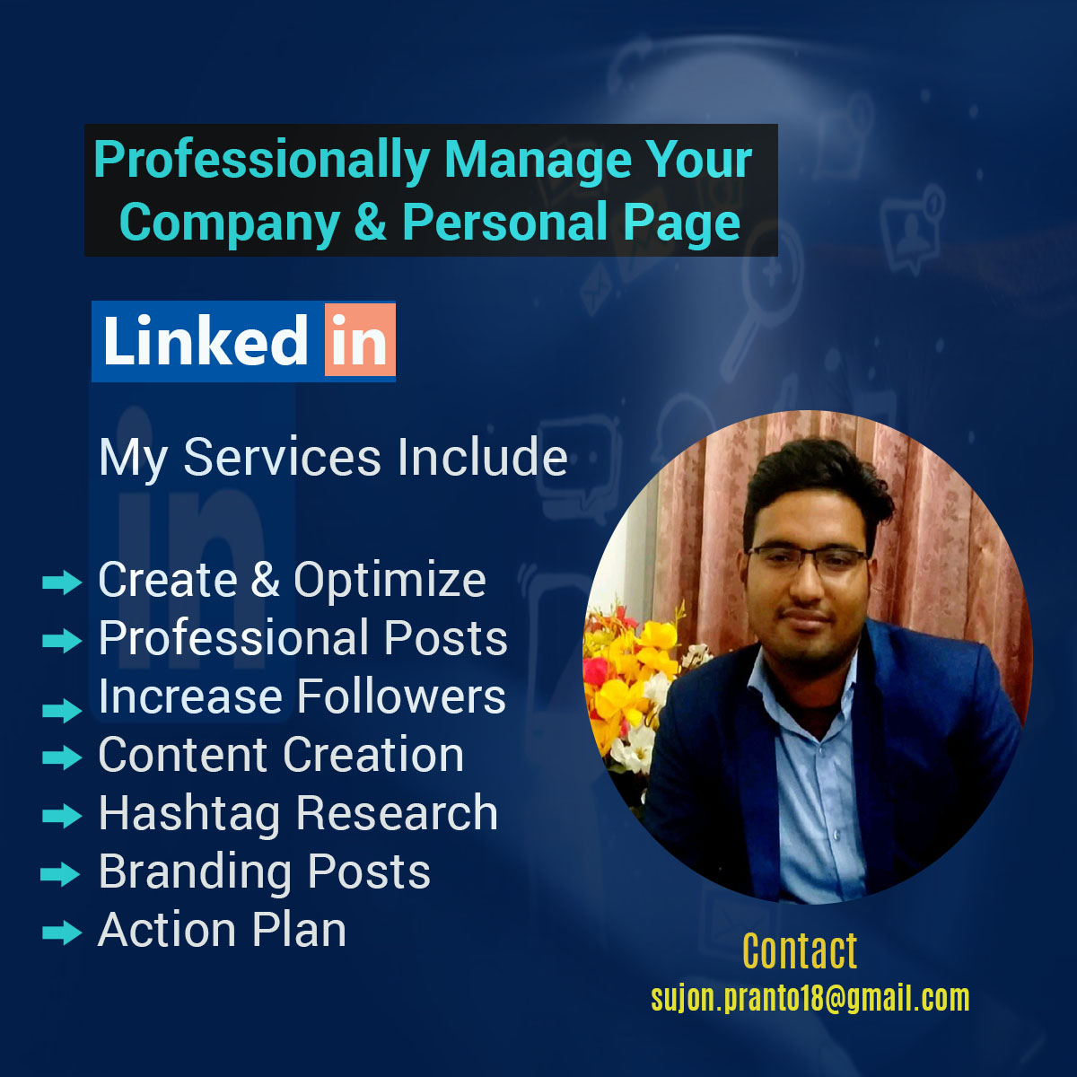 Linkedin marketing is best marketing for your business.
Now target your people can easily. If you promote your business on linkedin with the best strategy.

If you are interested to work with me, fill free to send me a message here at sujon.pranto18@gmail.com
#linkedin #business