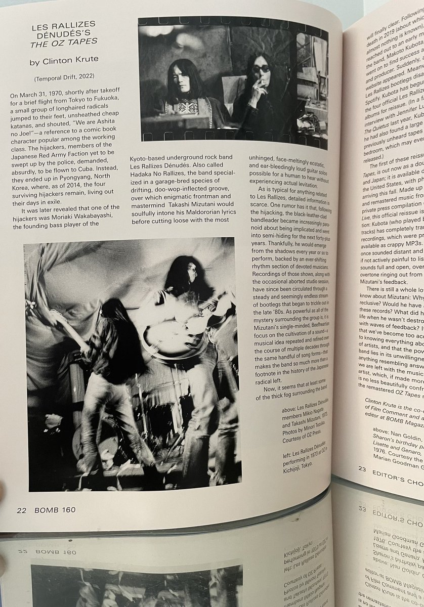 Temporal_Drift's tweet image. A really beautifully printed issue. It is well worth ordering from @BOMBmagazine or searching for it in the wild. bombmagazine.org/articles/les-r…