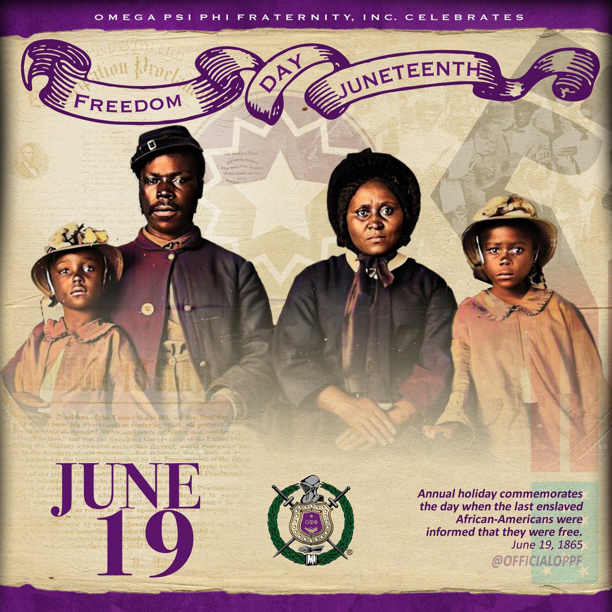 Today we celebrate Juneteenth, the oldest nationally celebrated commemoration of the ending of slavery in the US. It was on June 19th in Galveston, Texas where the last enslaved African-Americans were informed that they were free. #omegapsiphi #juneteenth2022