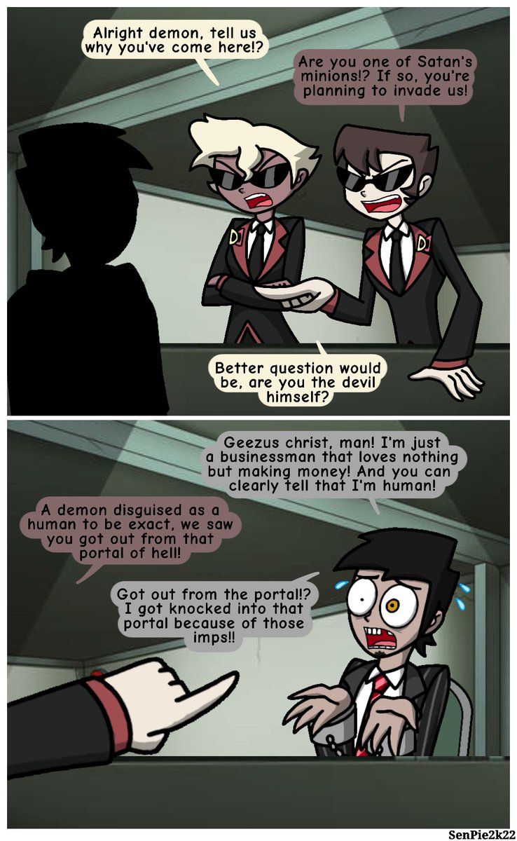 heissenpie's tweet photo. The shady businessman and the Agents of DHORKS
.
Heissenpie by Me
Agent One and Two by Vivziepop
#myart #oc #helluvaboss #helluvabossoc #helluvabossagentone #helluvabossagenttwo https://t.co/119Snwt2b3