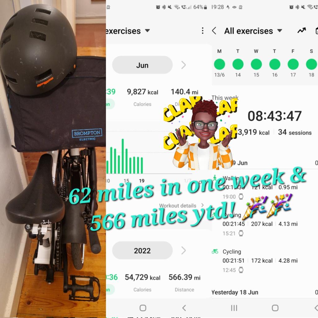 IbiPW's tweet photo. I didn't think that I could top last week's mileage... but I did. 62 miles for the week, mostly thanks to the e-bike being returned tomorrow. Can I consider myself a 'real' cyclist now??? π€#nhs1000miles #carfreejune #iveearnedeverymile #nurseonwheels @greenatbarts @BartsCcnt https://t.co/vlHvza0qt9