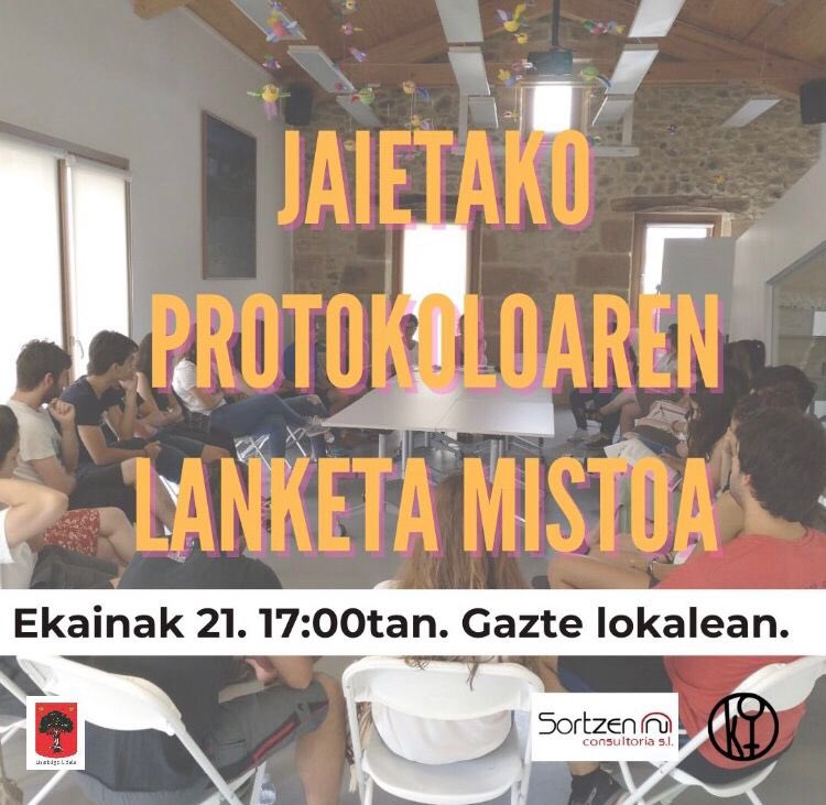 Apaa gazte!

Herriko jaiak ya hementxe dazkau horreatik protokoluan lanketa mistoa itia beharrezkua da. Lanketa asteartia 21, 17:00tan gazte lokalen izangoa‼️

⚠️TXOZNAN DAON PERTSONA ORO AZALTZIA BEHARREZKUA DA⚠️
Etorri ezin izanez geo abixatu eta idatzi‼️