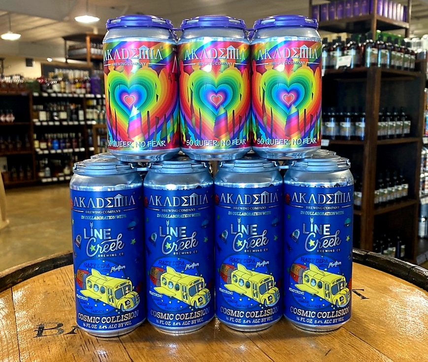 <a href="/AkademiaBC/">Akademia Brewing Co</a> So Queer, No Fear fruity blonde ale &amp; Cosmic Collision hazy double IPA brewed with <a href="/LineCreekBrew/">Line Creek Brewing Co.</a> #GAbeer #soqueernofear #blondeale #cosmicollision #dipa