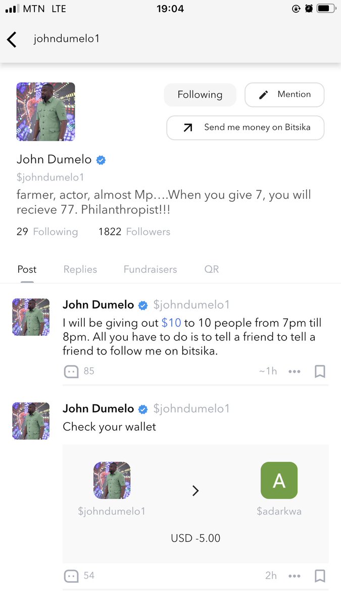 Just go follow @johndumelo on the Bitsika App asap @BitsikaAfrica … 
His username- $johndumelo1 

Look Sharp…