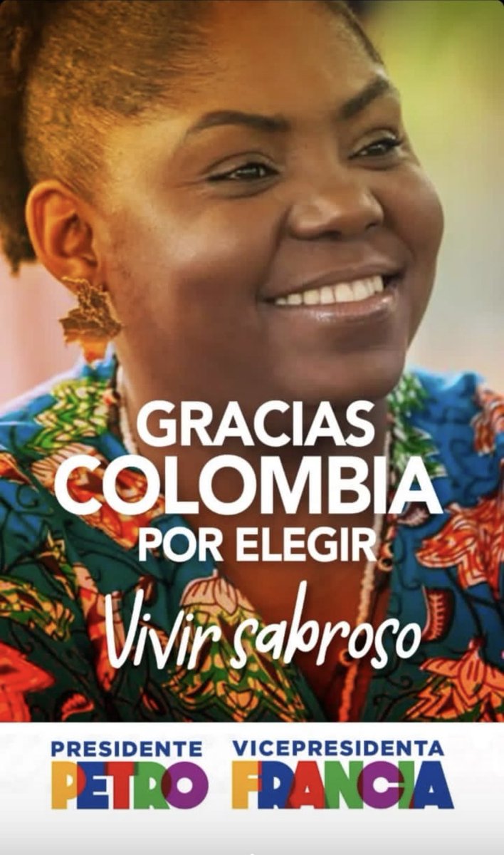 La victoria de <a href="/petrogustavo/">Gustavo Petro</a> en #Colombia 🇨🇴con 50,48% de los votos, lleva al poder a la izquierda por primera vez en la historia del país. Gobernará junto a <a href="/FranciaMarquezM/">Francia Márquez Mina</a>, la 1ra afroamericana en ocupar el cargo de vicepresidenta. #ColombiaDecide