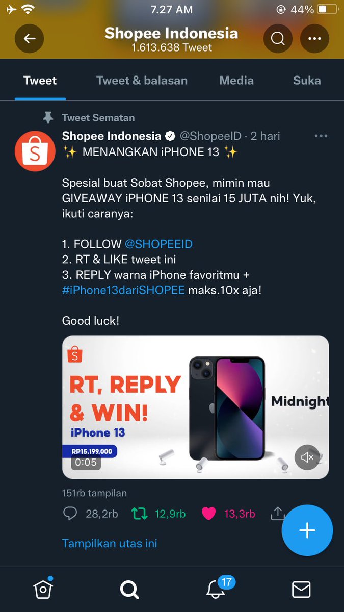 tasmal62's tweet photo. @ShopeeID Semoga keberuntunganku dapet Iphone dari Shopee🤲🏻. Favoritku warna pink🌸#iPhone13dariSHOPEE https://t.co/JStS1jlWpc