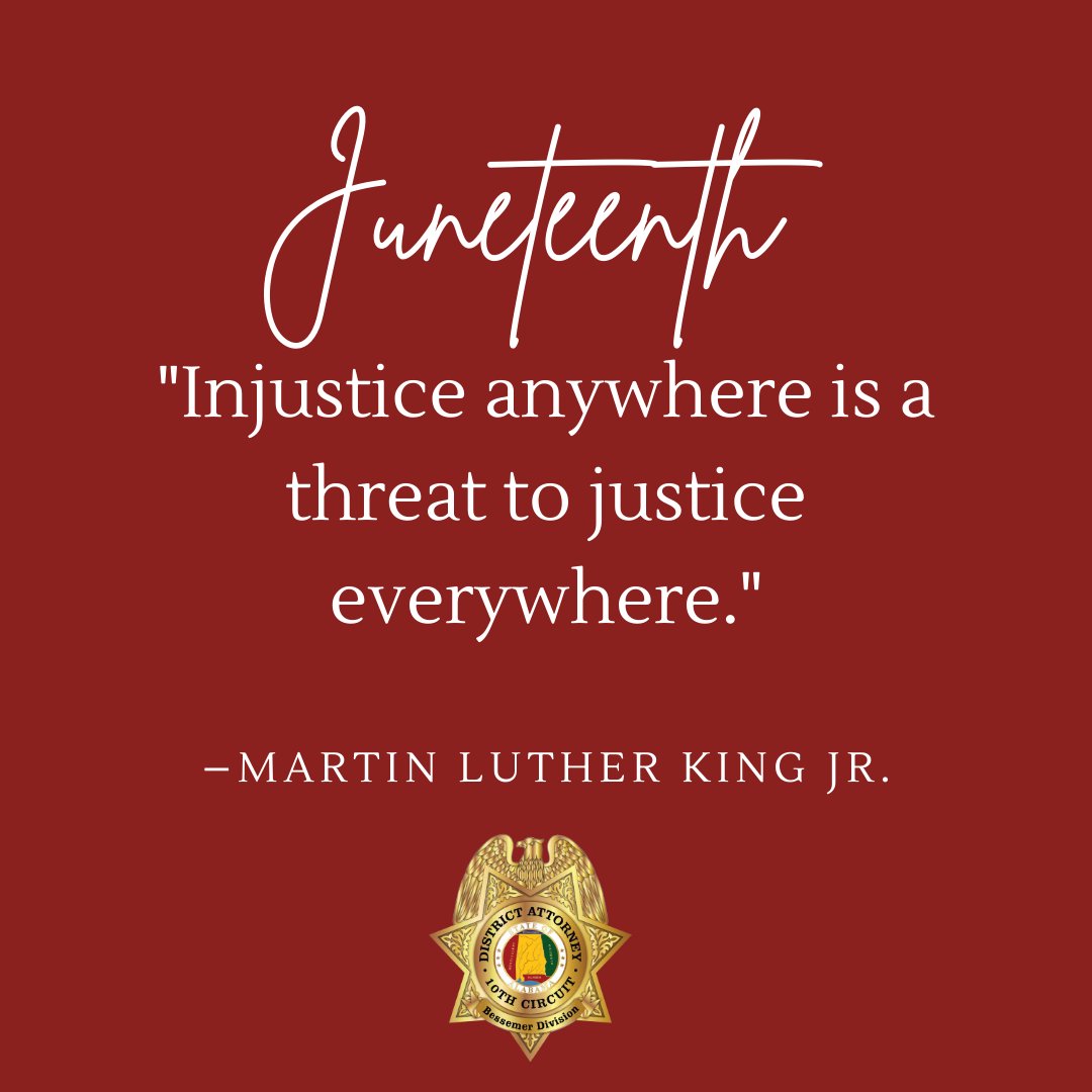 jeffcobessda's tweet photo. Today marks a paramount day in history. Freedom is a natural human right.

Happy Juneteenth, everyone!

#JeffCoBessemerDA  #Victims #BessemerCutoffDivision #ServantLeader #DistrictAttorney #KnowTheLaw https://t.co/TRRnnEnXus