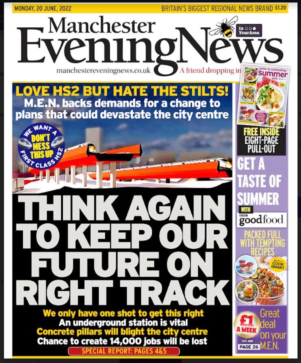 Tomorrow's Manchester Evening News front page: 'THINK AGAIN TO KEEP OUR FUTURE ON RIGHT TRACK'. #TomorrowsPapersToday