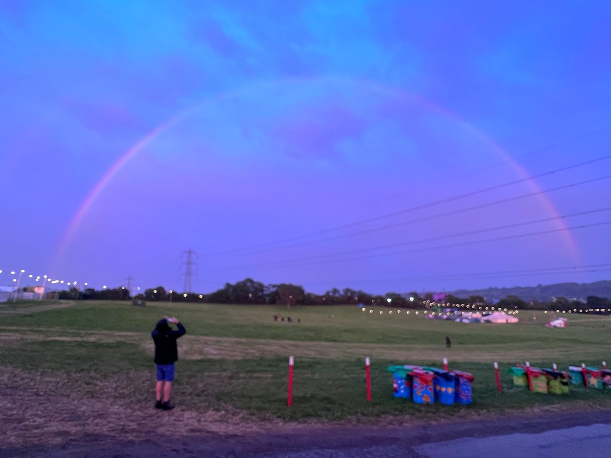 glastonbury's tweet photo. There’s an incredible twilight rainbow over Worthy Farm right now 🌈 #glastonbury2022 https://t.co/OGJgwsm4Z5