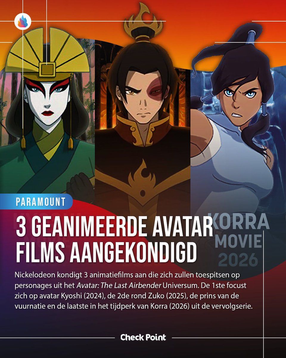 CheckPointBE's tweet image. 3 Animatiefilms aangekondigd in het Avatar: The Last Airbender Universum!