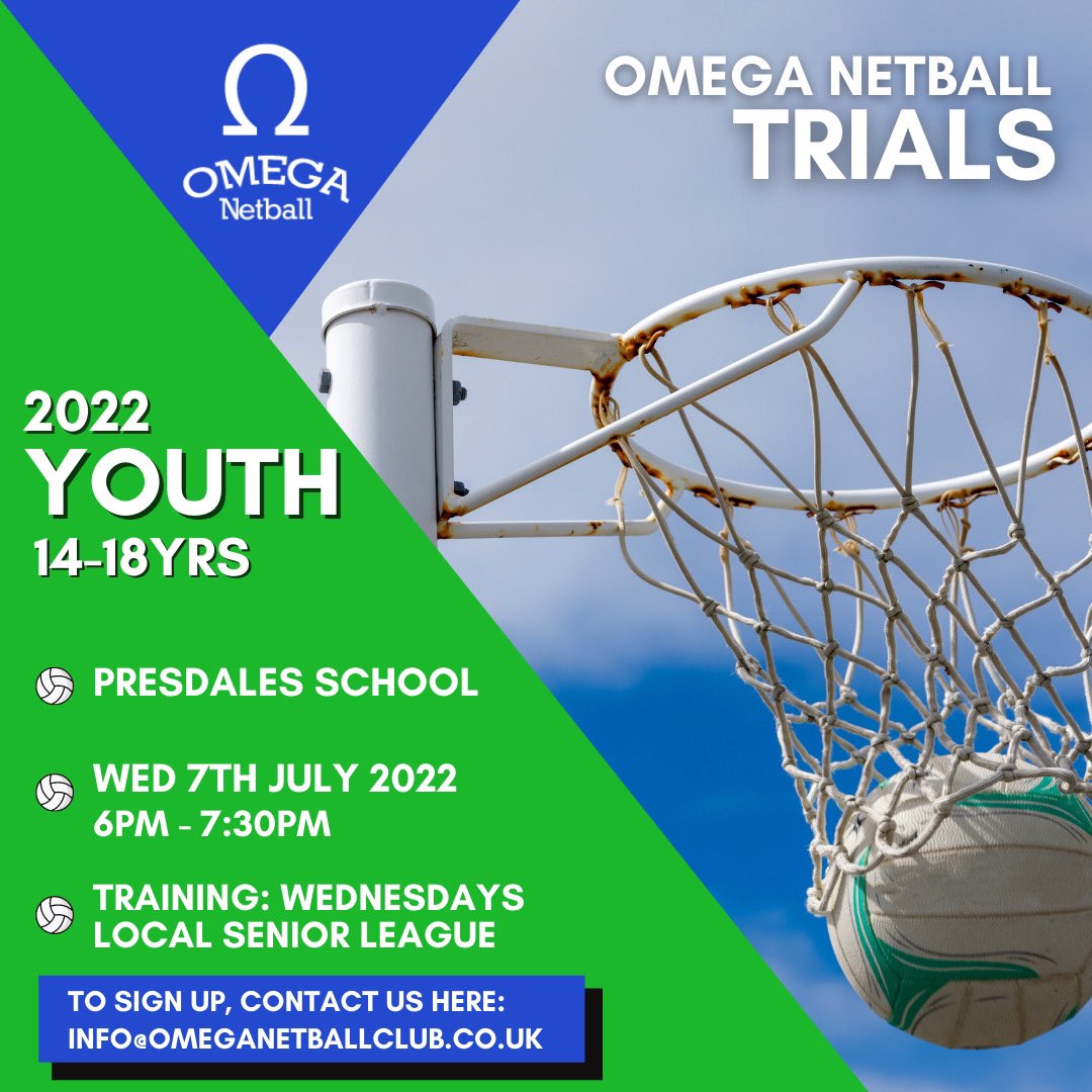 Omega NC Trials! 💙💚

Contact info@omeganetballclub.co.uk or to sign up or DM for more info!