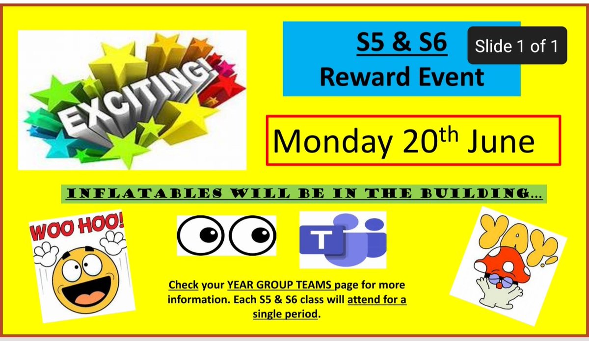 amandamadden182's tweet photo. S5 & S6 Reward Event tomorrow 😁 Check your Year Group TEAMS page for more information. #timetohavefun #weareproudofyou #wellbeing #raisingattainment Thank you @allsaints_PE for making this possible. @allsaintsrcsec @AllPupil https://t.co/A6iwNthcIv