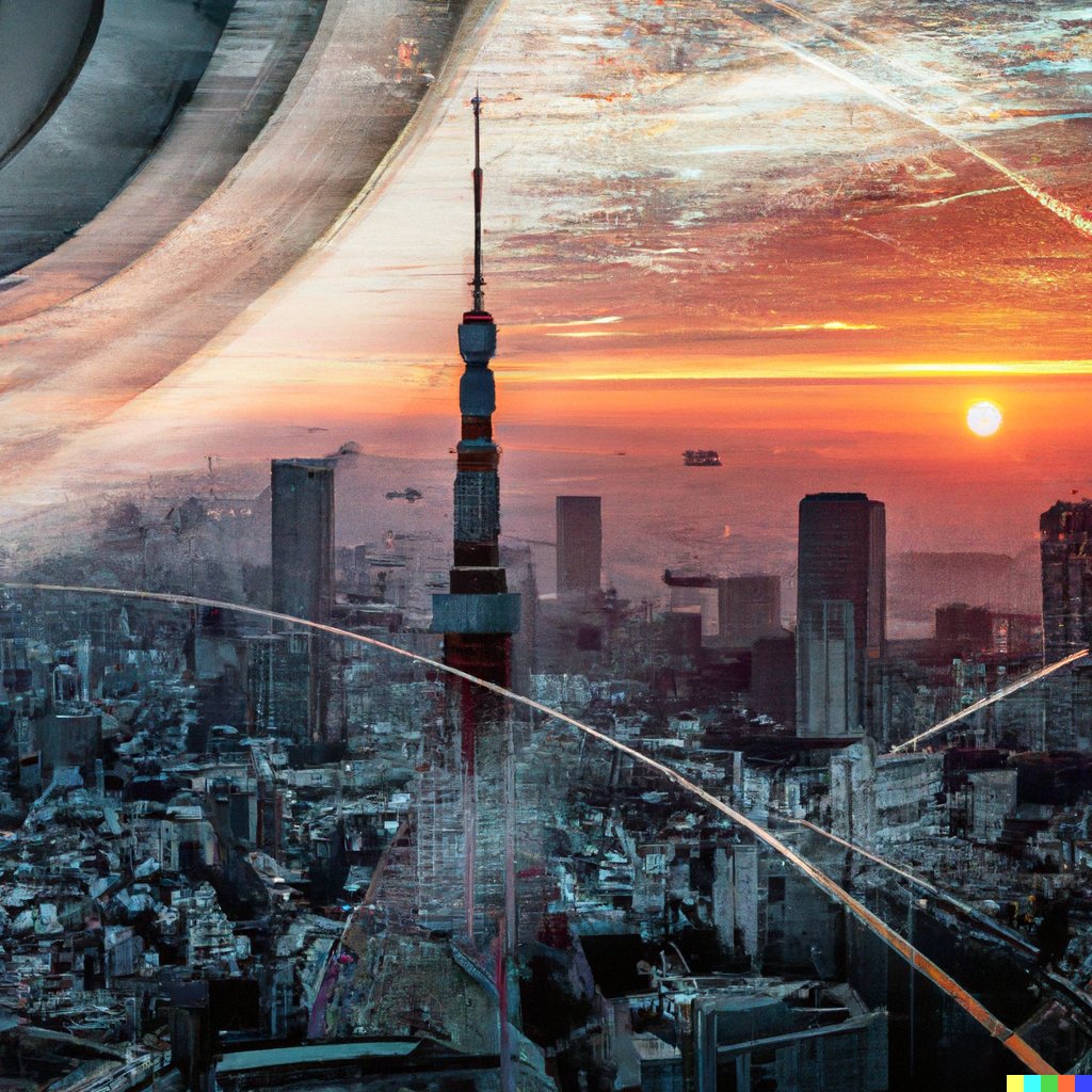 gmjp - "photograph of sunrise over tokyo in a web3 style" #dalle