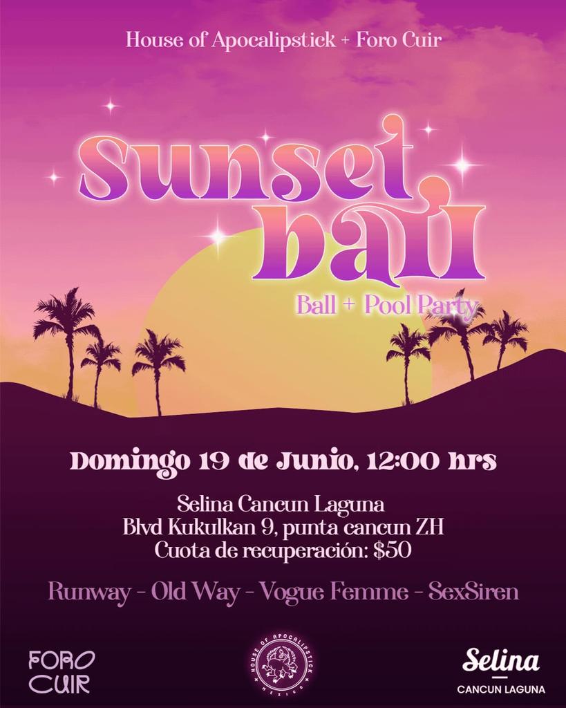 ¡Cancún!

Estamos a nada de iniciar nuestro ball más caliente. 🔥

Sunset Ball + Pool Party en colaboración con <a href="/ForoCuir/">Foro Cuir</a>.