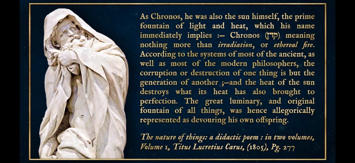 Chronus eats the his 12 Children, the 12 Titans which represents the 12 Solar Months or the 12 ZOOdical Houses of the SUN.
Chronos = Chronological Time = Saturn
Saturn always has been a symbol of TIME, LAW & ORDER.
'Ordo Ab Chao'
Saturn is both the TEACHER & DISCIPLINARIAN.