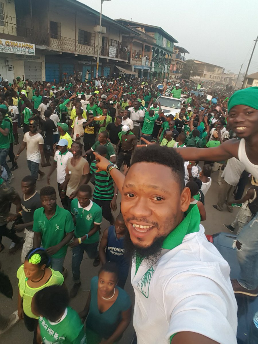 AbdulM182's tweet photo. @PresidentBio In addition, just so you know. The two pictures were my last campaign for you in Bo Town on the 7th of February 2018 before I flew out. Today’s age social media has power! Please take action on the police triggering a potential treat to the nation. https://t.co/lItTJA0e2I