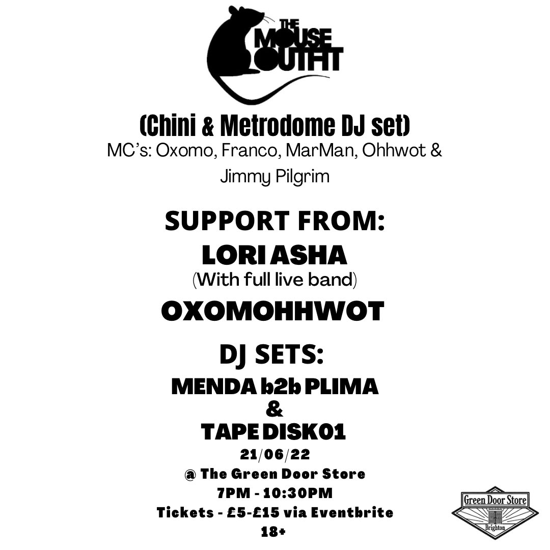 This Tuesday! 👀🔥
Get yourselves down to Green Door Store! 
Gonna be supporting <a href="/themouseoutfit/">THE MOUSE OUTFIT</a> with all the <a href="/CoMindRecords/">Collective Mind Records</a> gang! 
£5 tickets available here - eventbrite.co.uk/e/335926243437