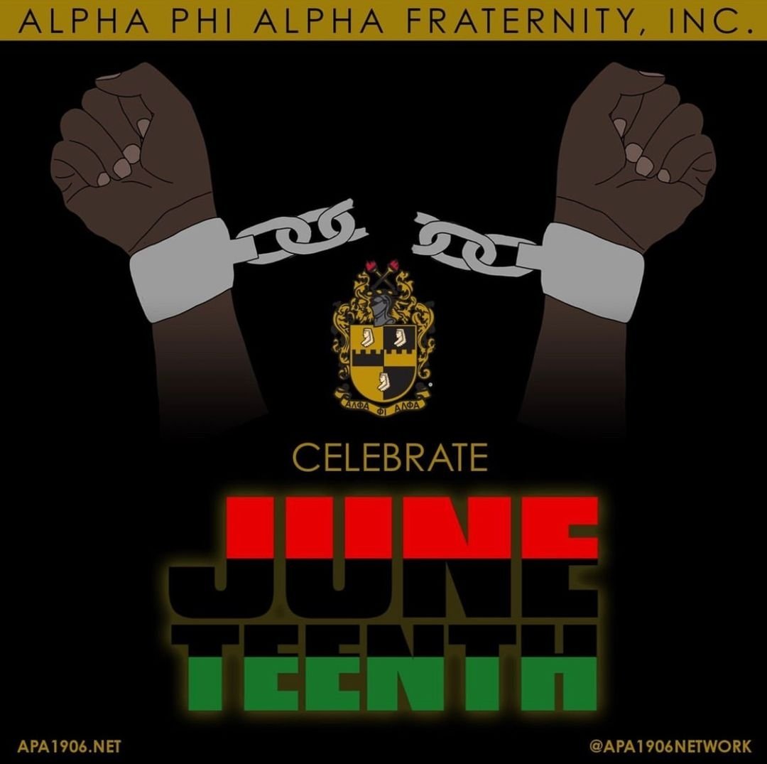 ClaytonAlphas's tweet photo. Today, we celebrate Juneteenth, the observance of freedom for African Americans from slavery. Still, the struggle for freedom and justice in this country continues and Alpha Phi Alpha Fraternity, Inc. remains ever vigilant. Happy Juneteenth. 

#APA1906Network  #HappyJuneteeth https://t.co/Jf9kqEDXU8