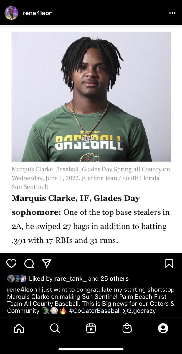 I just want to congratulate my starting shortstop for making Sun Sentinel Palm Beach First Team All County Baseball. This is Big News for our Gator Family 🐊⚾️