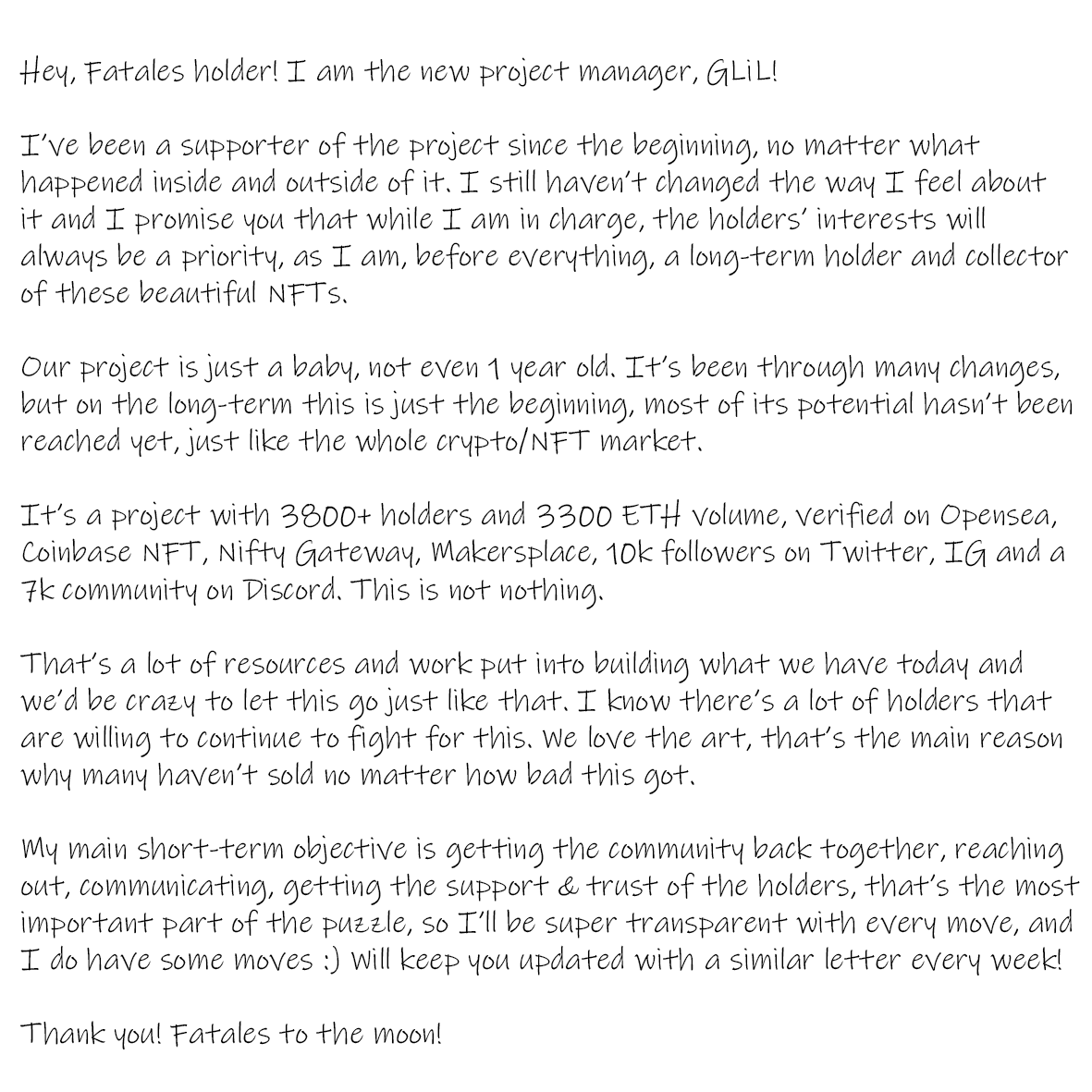 FTLSNFT's tweet photo. A letter for the holders from our new fearless leader ♥️🚀💋 https://t.co/OaeSgK8N8h