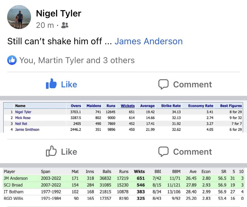 Danny Tipping (@danny_tipping) on Twitter photo Hey <a href="/jimmy9/">James Anderson</a> my mate Nige now has exactly the same amount of wickets as you! But I notice you haven’t got a single wicket for <a href="/chorleywoodcc/">Chorleywood CC</a>? What’s going on? Better get yourself down to the ‘wood? <a href="/TailendersPod/">Tailenders</a> <a href="/gregjames/">Greg James</a> <a href="/itsmattchin/">Mattchin</a> <a href="/felixwhite/">Felix White</a> Hey <a href="/jimmy9/">James Anderson</a> my mate Nige now has exactly the same amount of wickets as you! But I notice you haven’t got a single wicket for <a href="/chorleywoodcc/">Chorleywood CC</a>? What’s going on? Better get yourself down to the ‘wood? <a href="/TailendersPod/">Tailenders</a> <a href="/gregjames/">Greg James</a> <a href="/itsmattchin/">Mattchin</a> <a href="/felixwhite/">Felix White</a>