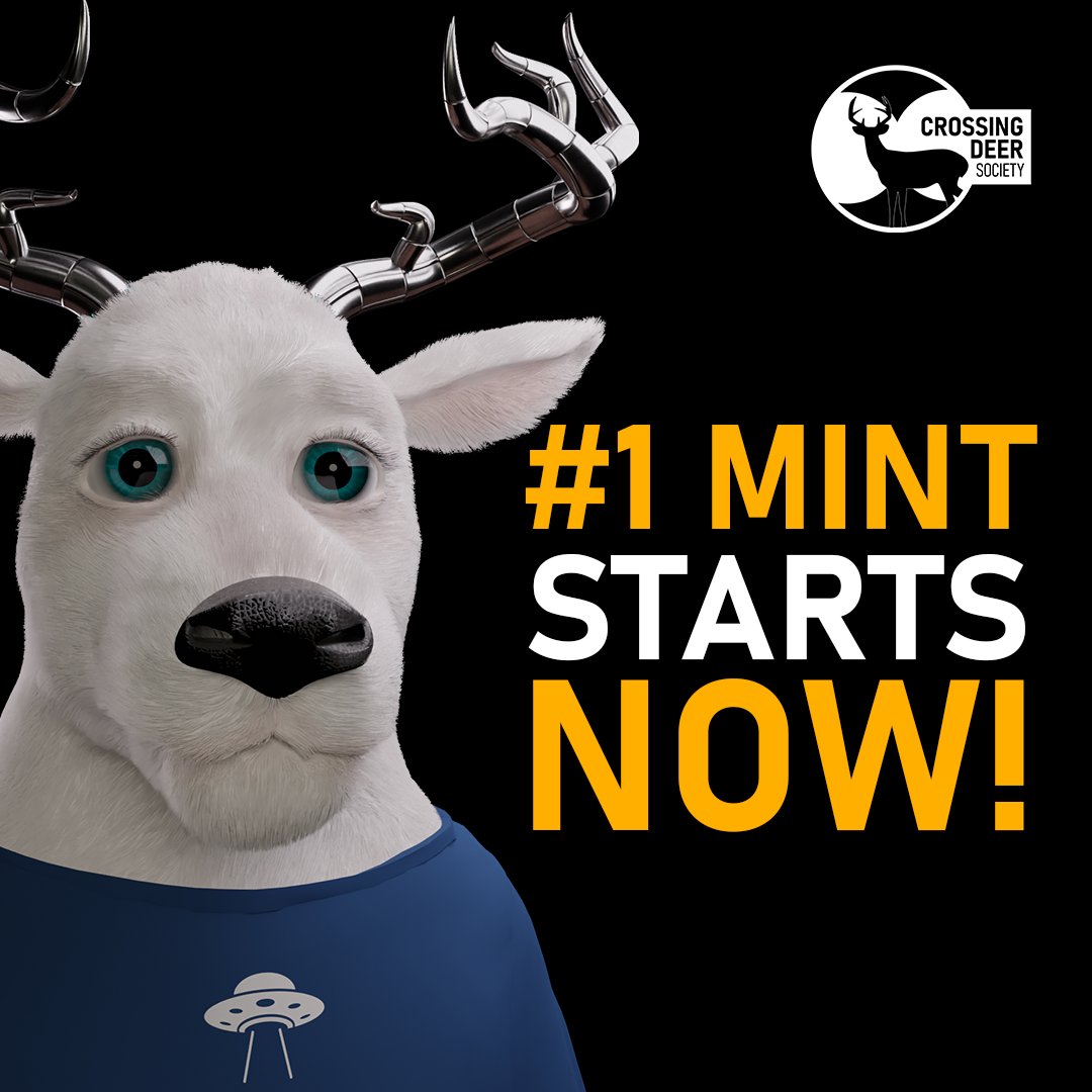 The first mint starts now! 100 limited pieces available for 0.12 ETH. Go Deers! 🚀🚀🚀

#NFT #NFTGiveaway  #Whitelist  #NFTCommunity #NFTdrop  #NFTs  #NFTcollections  #NFTartist #NFTMinting