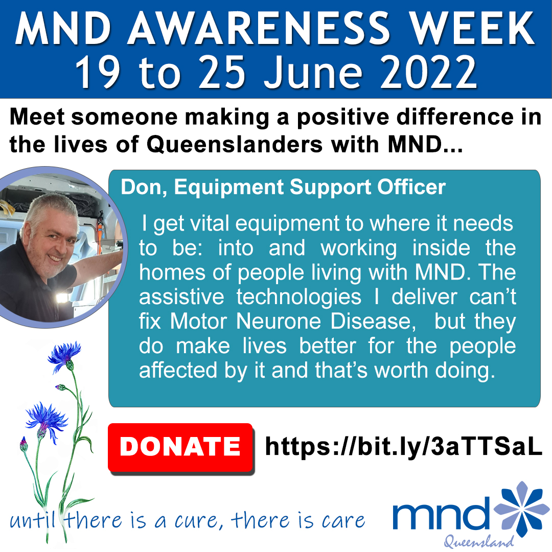 MNDQueensland's tweet photo. In #MNDAwarenessWeek we're sharing posts about our dedicated team who work to make a difference in the lives of Queenslanders impacted by Motor Neurone Disease. We receive no government funding, so please donate at https://t.co/ZGtolTunn9 https://t.co/3eHhUnCI4o