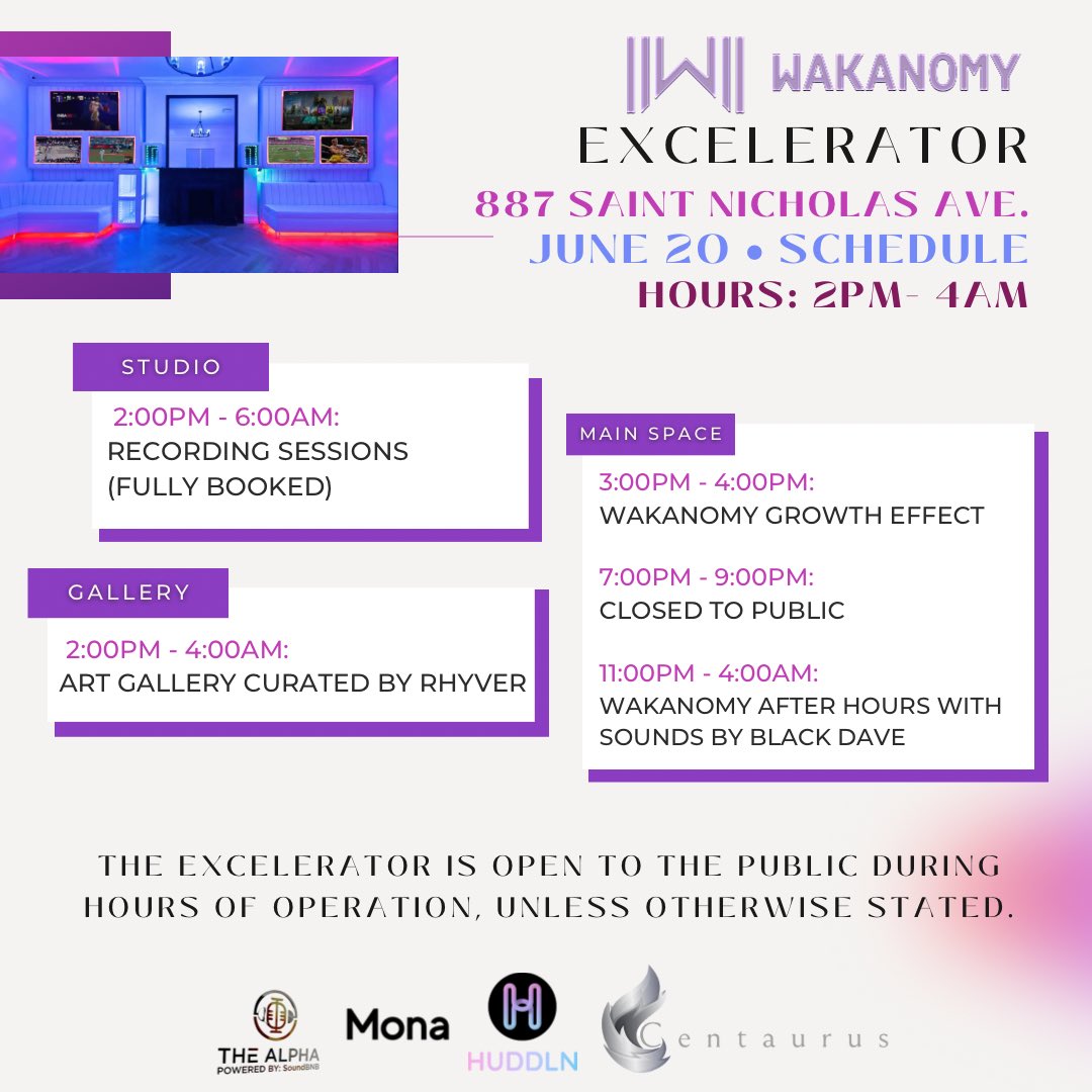 wakanomy's tweet photo. The #WakanomyExcelerator opens tomorrow &amp; will remain open until the 23rd! 🚀

The Excelerator will be open to the public during the hours of operation unless otherwise stated!

Make sure to follow the event organizers for updates on their experiences! https://t.co/0OtAKk6naE