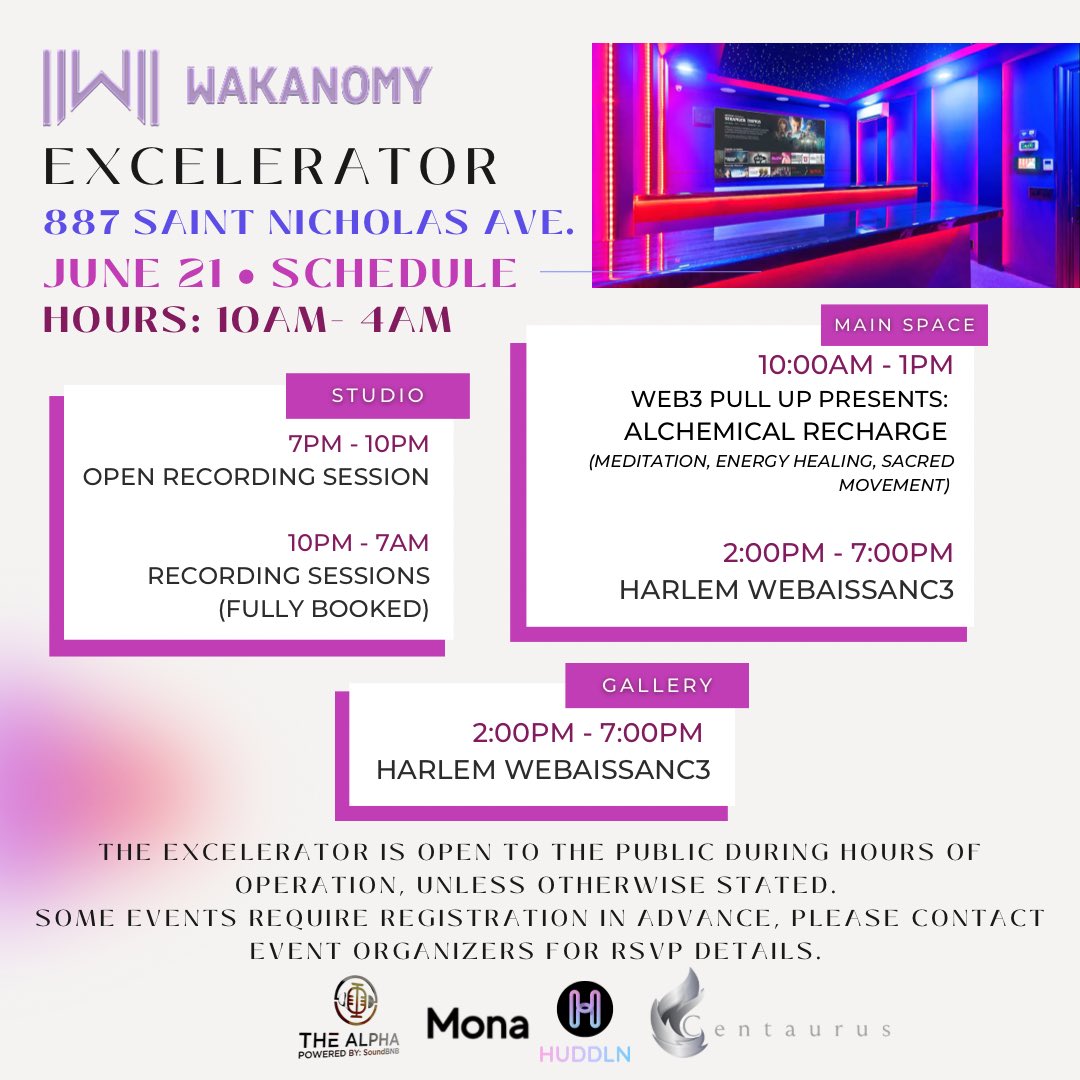 wakanomy's tweet photo. The #WakanomyExcelerator opens tomorrow &amp; will remain open until the 23rd! 🚀

The Excelerator will be open to the public during the hours of operation unless otherwise stated!

Make sure to follow the event organizers for updates on their experiences! https://t.co/0OtAKk6naE