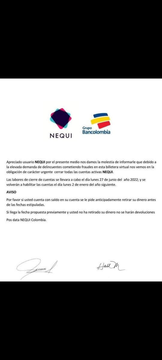 MFrantrix's tweet photo. @Nequi señores, está difundiendose un comunicado con información sensible para sus usuarios, por favor sírvanse aclarar dicho comunicado!! https://t.co/bRk44eQCFY