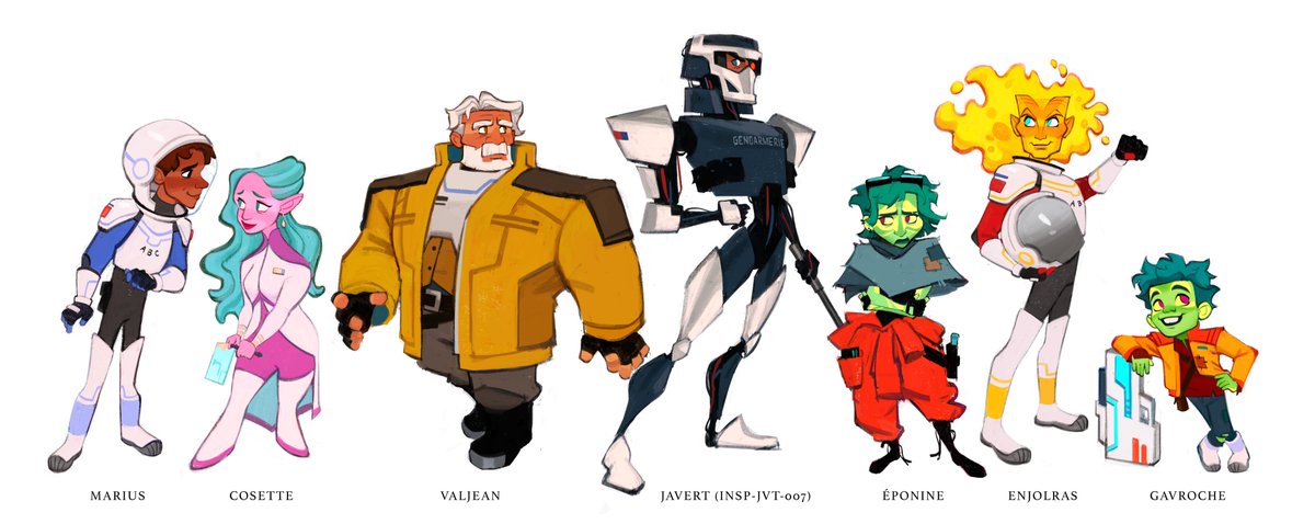 Character designs based on the concept of Les Misérables as a space opera! 🪐