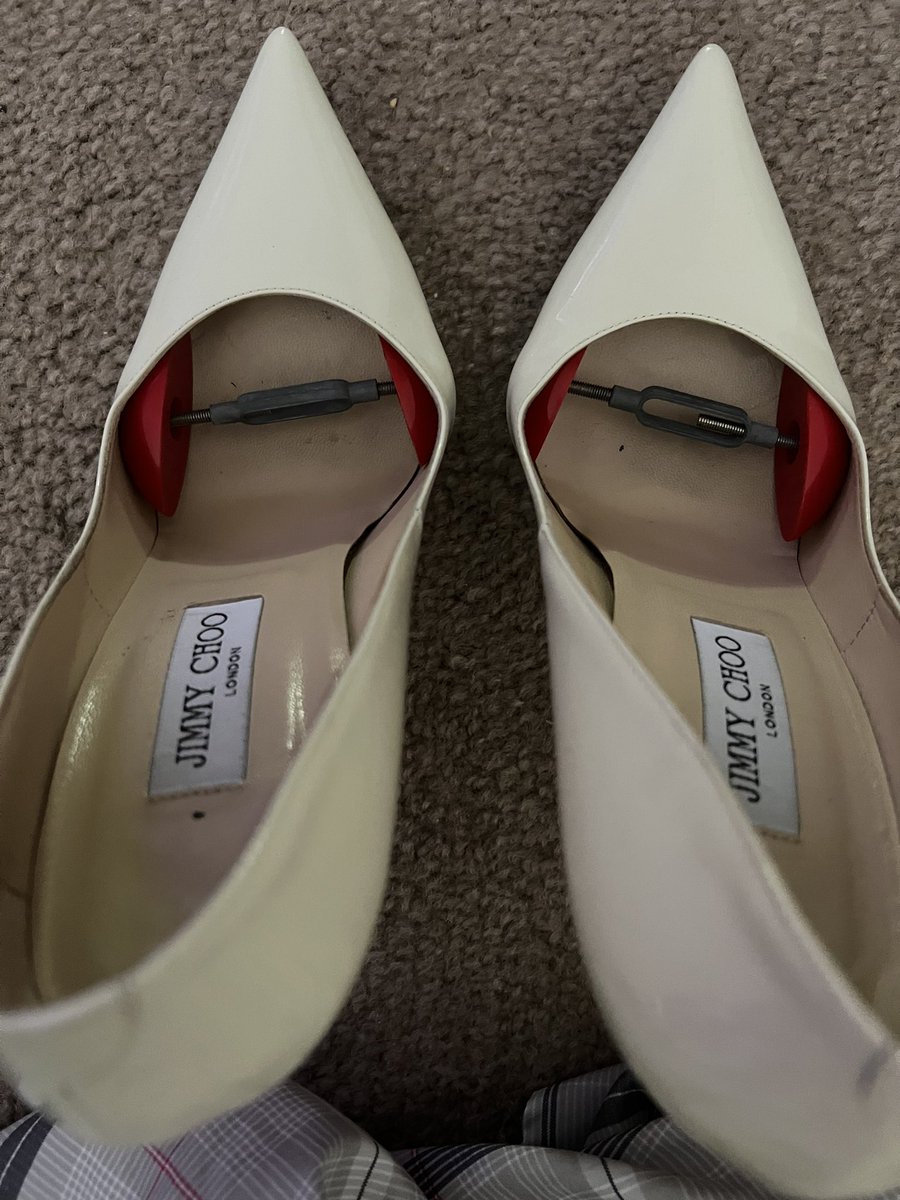 giantess947's tweet photo. Trying to stretch out my Anouks. I got these a size bigger than my black ones and they are still way too tight 😖 #heels #shoefetish #jimmychoos #shoeproblems #tootight #anouk #obsessedwithstilettos https://t.co/u2UgCJfbtw