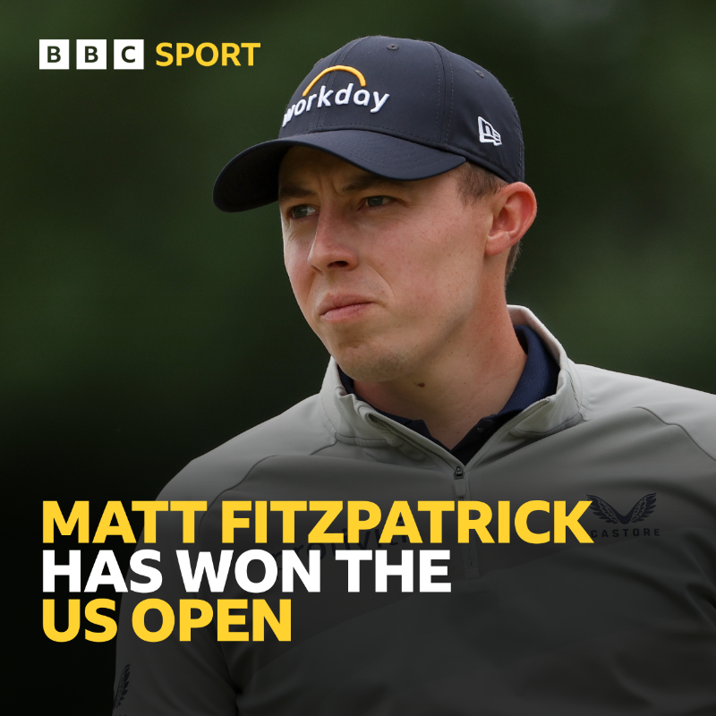 BBCSport's tweet photo. HE HAS DONE IT. 🤩

Matt Fitzpatrick has won the US Open! 👏 👏 

⛳️ Reaction ⤵️ 

#BBCGolf #USOpen