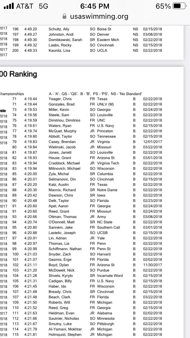 submissiontroll's tweet photo. @YBubbe @JerryTurin @isitluck @nytimes In the season you reference, 2017-2018, Lia Thomas was ranked 98th in the 500 free. So whatever source you’re quoting that says she was top 10 or top 15 in ALL those events is wrong. https://t.co/RtTm2DEwUe