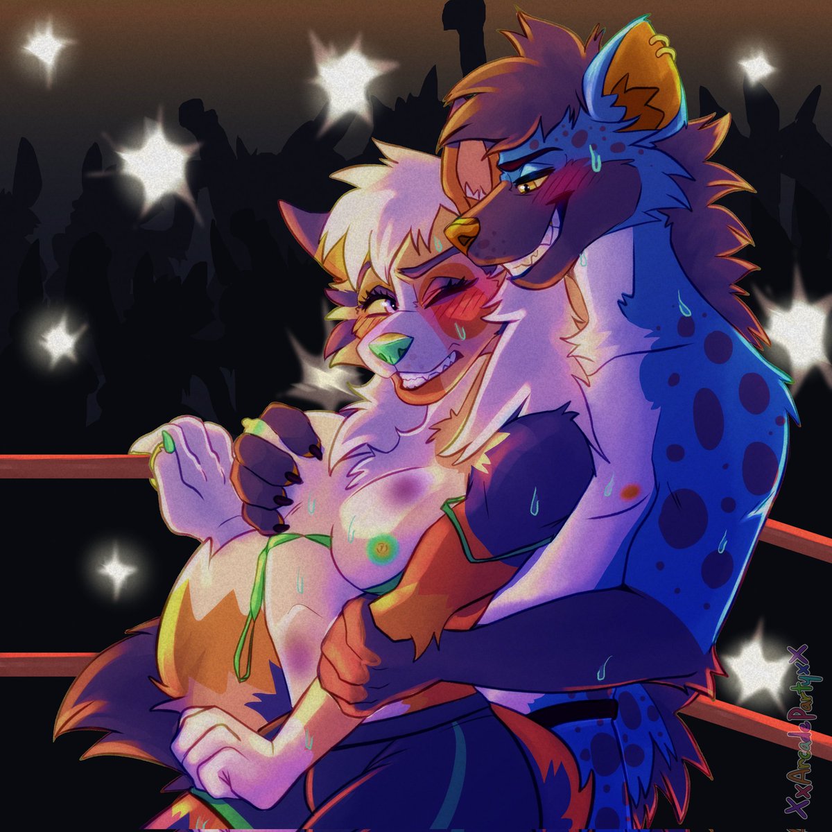 Millie's match with Dingus isn't going as well as she hoped. At least the crowd is enjoying the show~ 💙

Absolutely stellar piece done by @LewdyLunchbox! Thank you so much once again. 💙💙💙