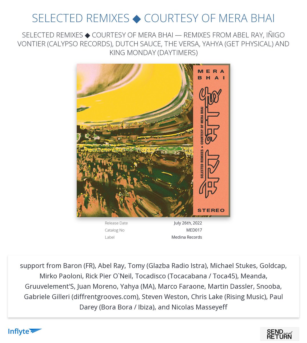 _sendandreturn's tweet image. Cheers @nicomasseyeff for the review "Will try Jama El f'na (Abel Ray remix) !"
inflyteapp.com/r/c2brmi