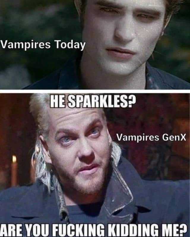 GhostySessions's tweet photo. Oh, those silly shiny millennial vampires. 😏🤭
#imgenx #80svampires #lostboys https://t.co/jexAjJWNsN