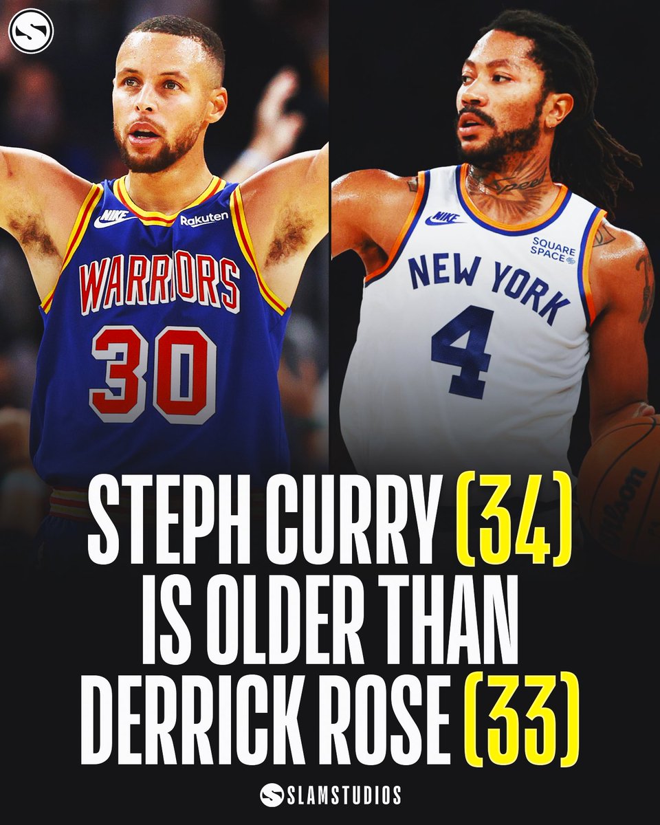slamstudios's tweet photo. Steph Curry is older than Derrick Rose. https://t.co/rYVv09Ke7p