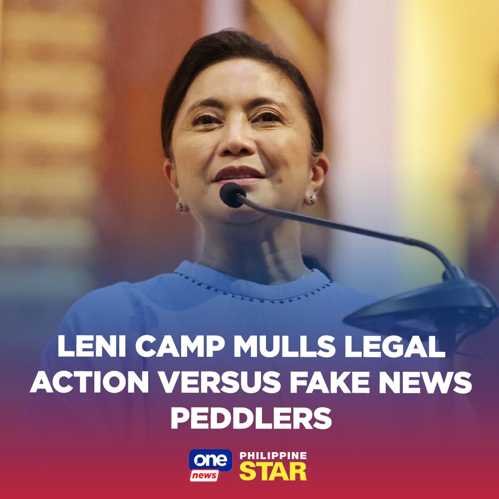 PhilippineStar's tweet photo. The camp of Vice President Leni Robredo is considering taking legal action against those who spread disinformation on social media after her term of office ends on June 30 to address the proliferation of fake news, her spokesperson disclosed on Sunday. https://t.co/sa61cnMhSd https://t.co/Gxodd3NqFS